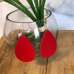 Faux Leather Red Teardrop Earrings